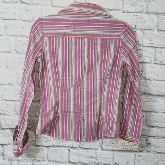 Vintage Ezra Fitch Striped Long Sleeve Button Front Shirt Pink Green Medium M - Picture 6 of 6